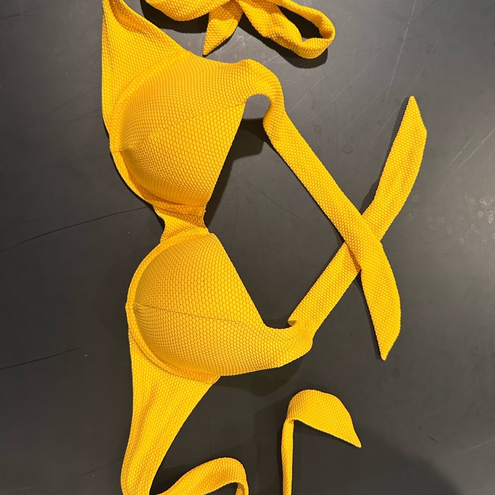 Shade & Shore Yellow Textured Molded Bikini Top